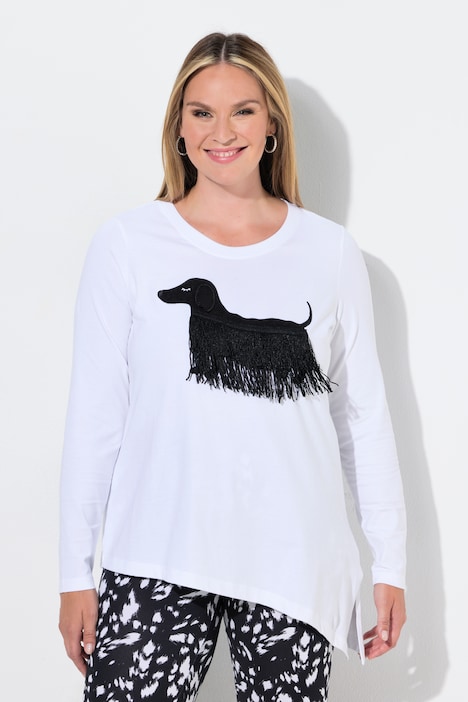 Langermet genser, A-linje, hund med frynser