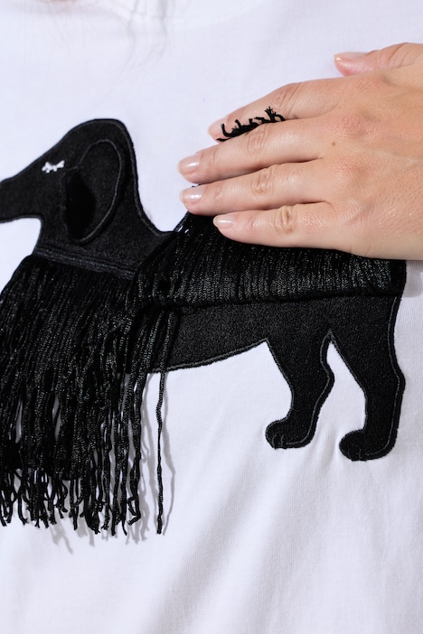 Langermet genser, A-linje, hund med frynser