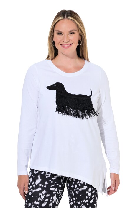 Langarmshirt, A-Linie, Hund mit Fransen