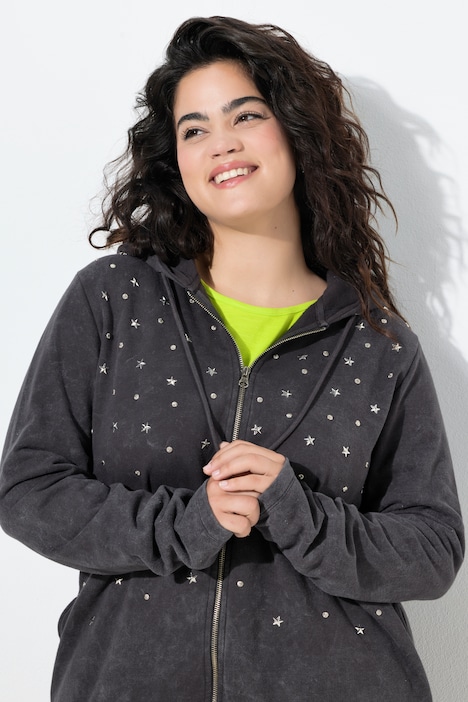 Sweatjacke, A-Linie, Glitzersternchen, Kapuze