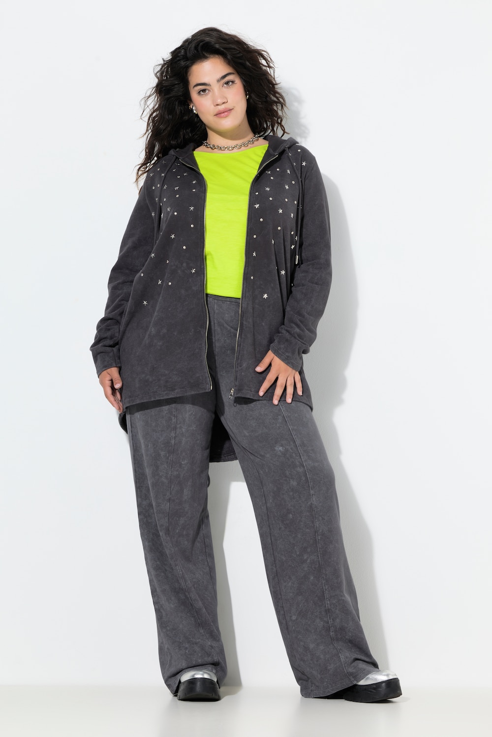 Sweatjacke, A-Linie, Glitzersternchen, Kapuze