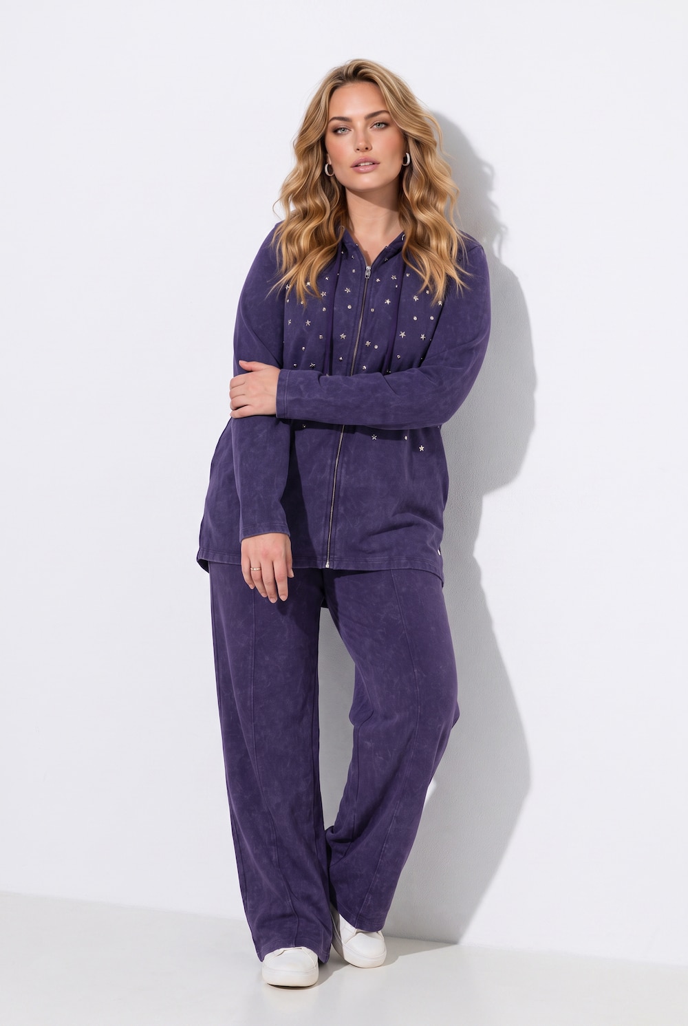 Sweatjacke, A-Linie, Glitzersternchen, Kapuze