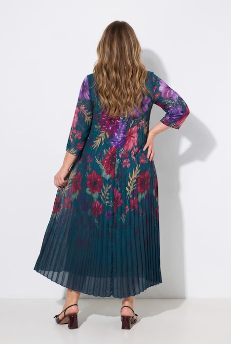 Maxi-Plisseekleid, klassische Silhouette, Plissee-Mix