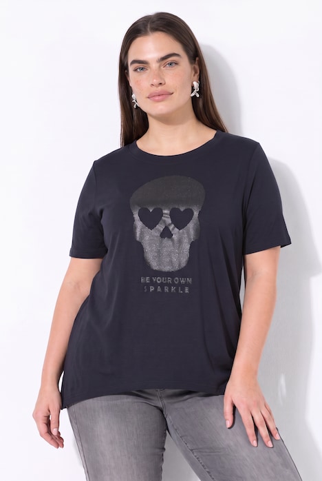 T-Shirt, A-Linie, Glitzer-Druck, Zipfelsaum
