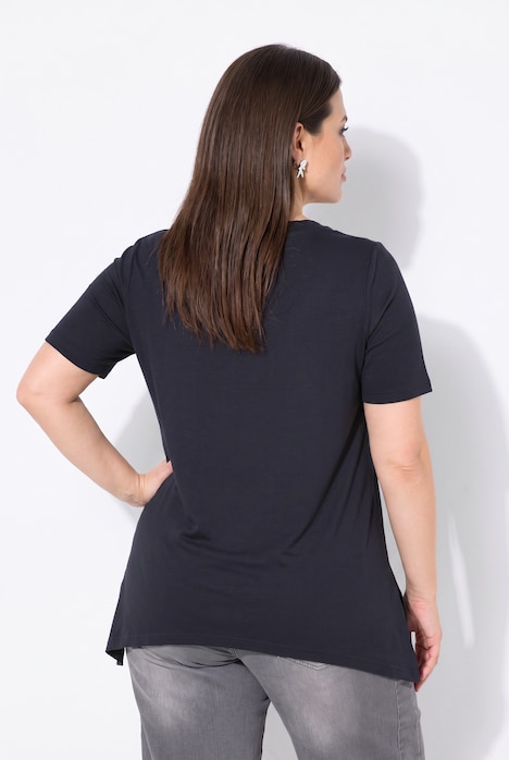 T-Shirt, A-Linie, Glitzer-Druck, Zipfelsaum