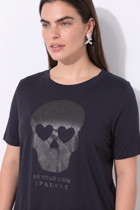T-Shirt, A-Linie, Glitzer-Druck, Zipfelsaum