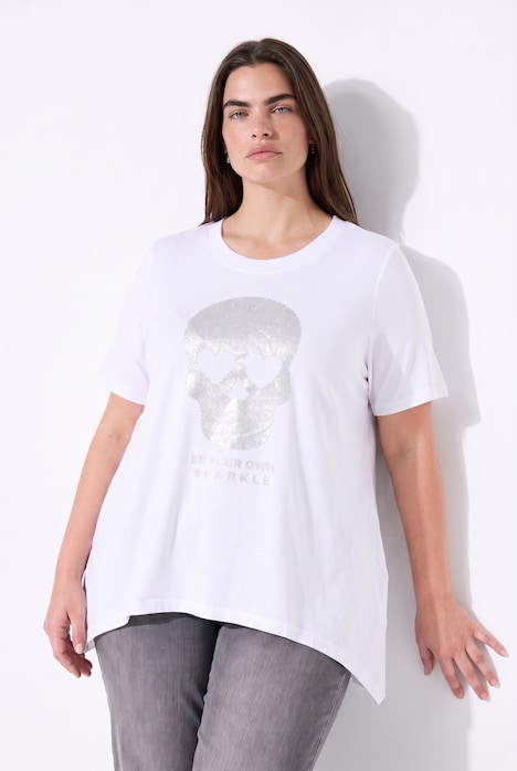 T-Shirt, A-Linie, Glitzer-Druck, Zipfelsaum