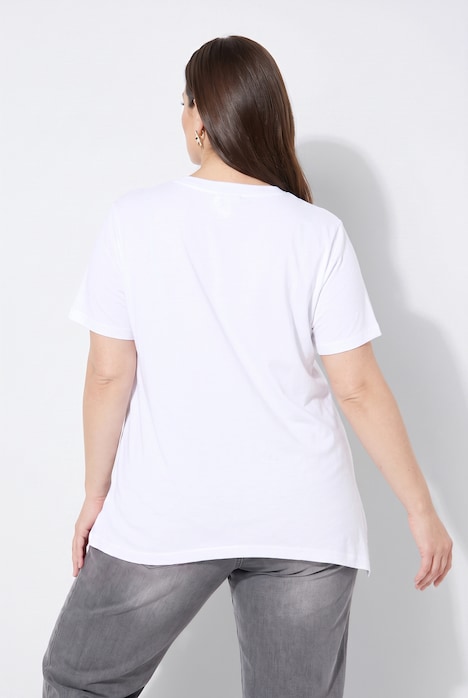 T-Shirt, A-Linie, Glitzer-Druck, Zipfelsaum
