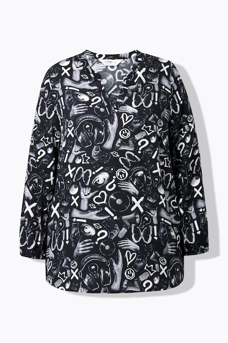Bluse, A-Linie, Graffitti-Muster, Langarm
