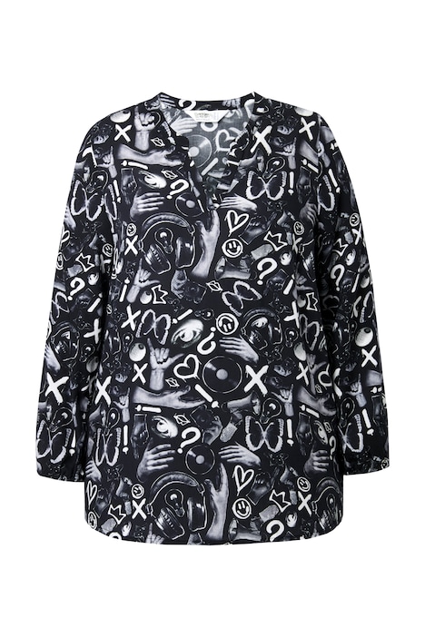 Bluse, A-Linie, Graffitti-Muster, Langarm