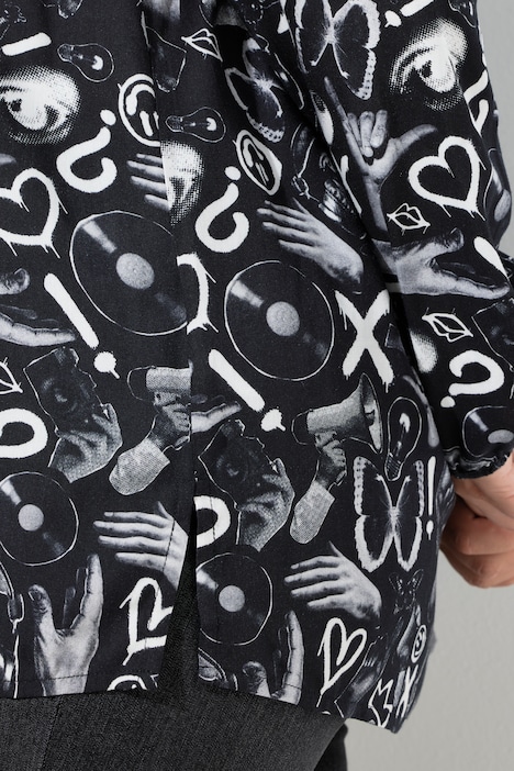 Bluse, A-Linie, Graffitti-Muster, Langarm