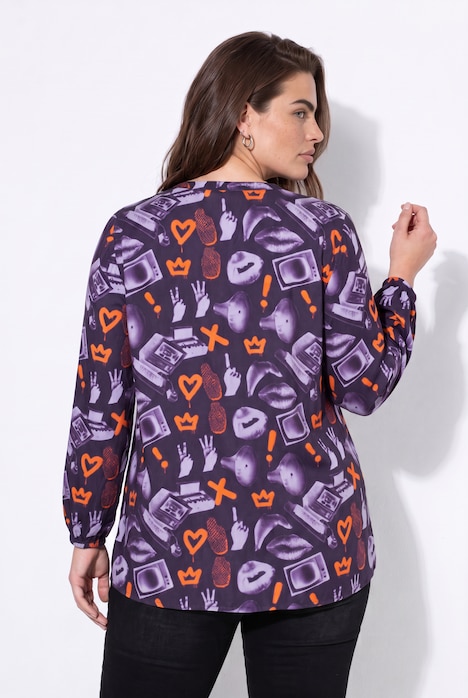 Bluse, A-Linie, Graffitti-Muster, Langarm