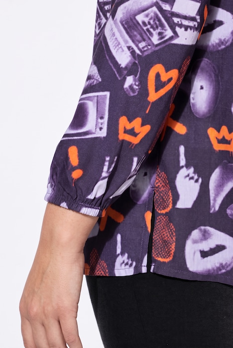 Bluse, A-Linie, Graffitti-Muster, Langarm