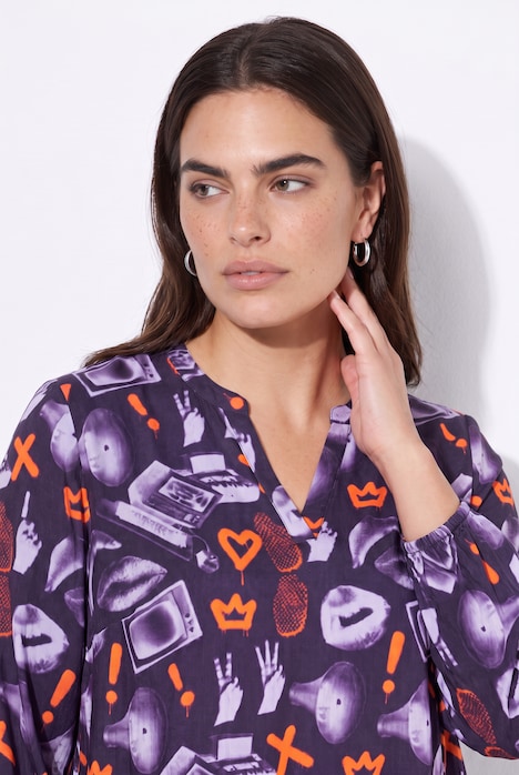 Bluse, A-Linie, Graffitti-Muster, Langarm