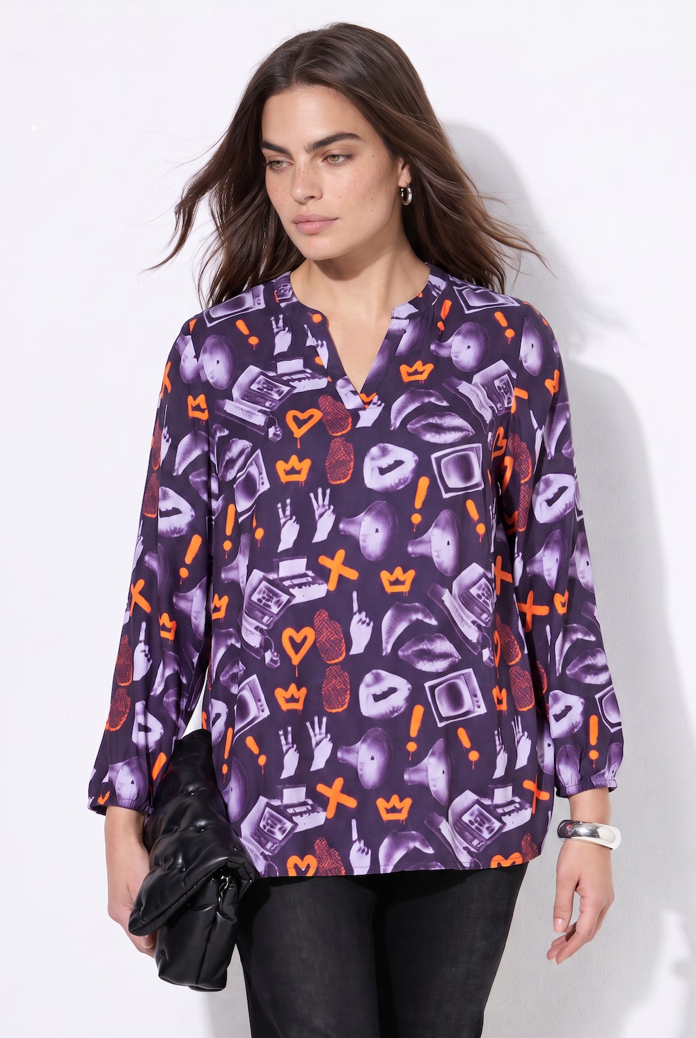 Bluse, A-Linie, Graffitti-Muster, Langarm