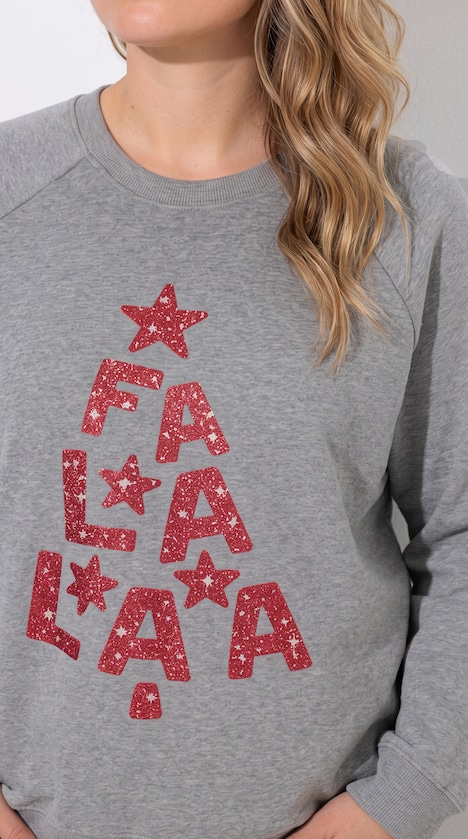 Sweatshirt, Boxy Fit, glitzerndes Weihnachts-Motiv