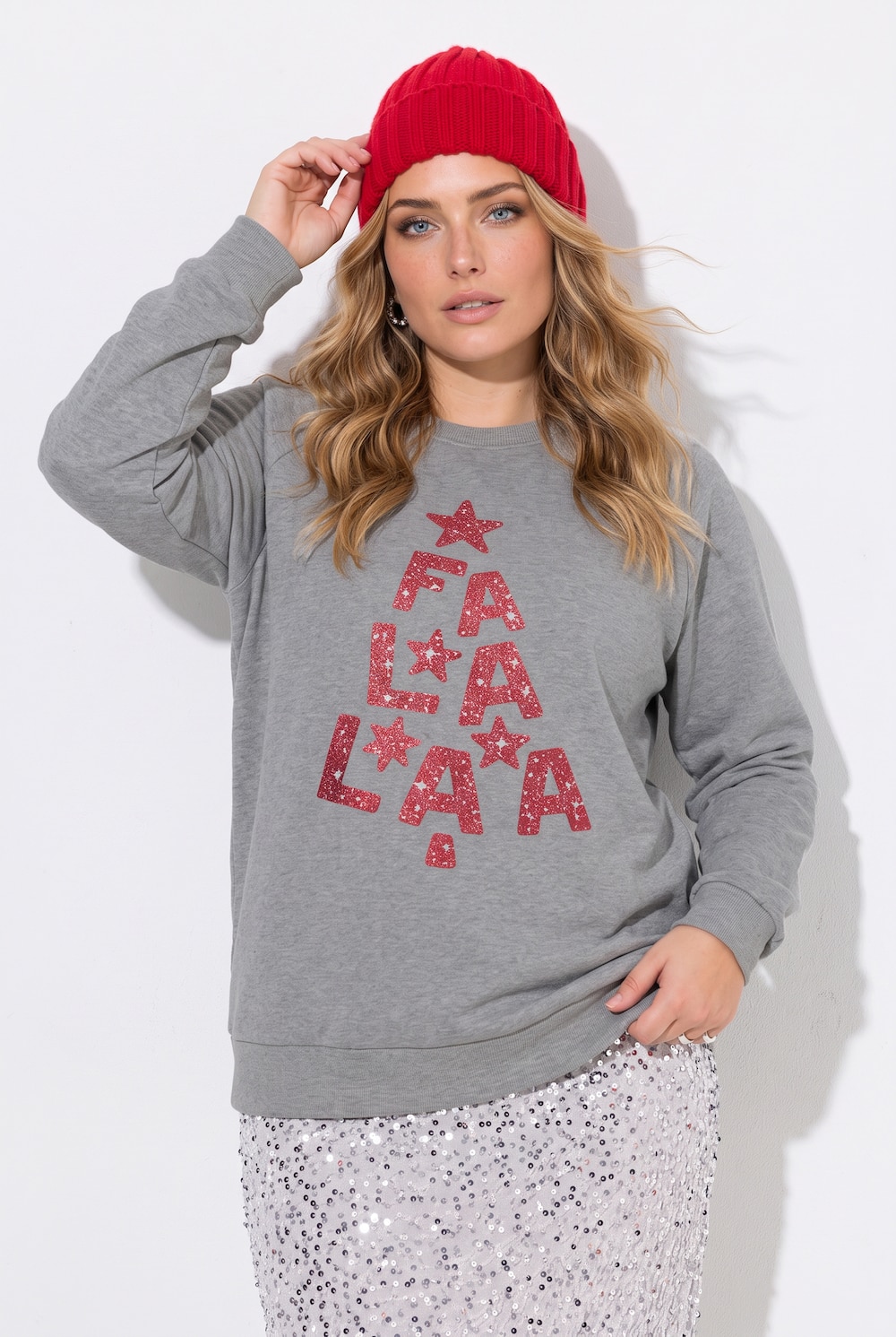 Sweatshirt, Boxy Fit, glitzerndes Weihnachts-Motiv