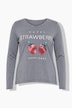 T-shirt met lange mouwen, A-lijn, acid washed, aardbeienmotief