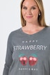 T-shirt met lange mouwen, A-lijn, acid washed, aardbeienmotief