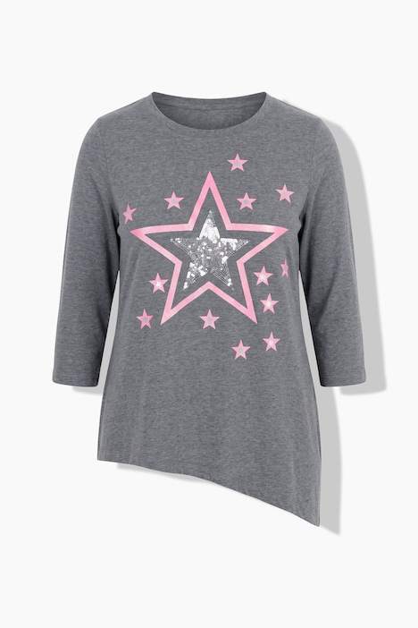 T-Shirt, A-Linie, Glitzer-Sterne, Zipfelsaum