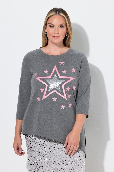 T-Shirt, A-Linie, Glitzer-Sterne, Zipfelsaum