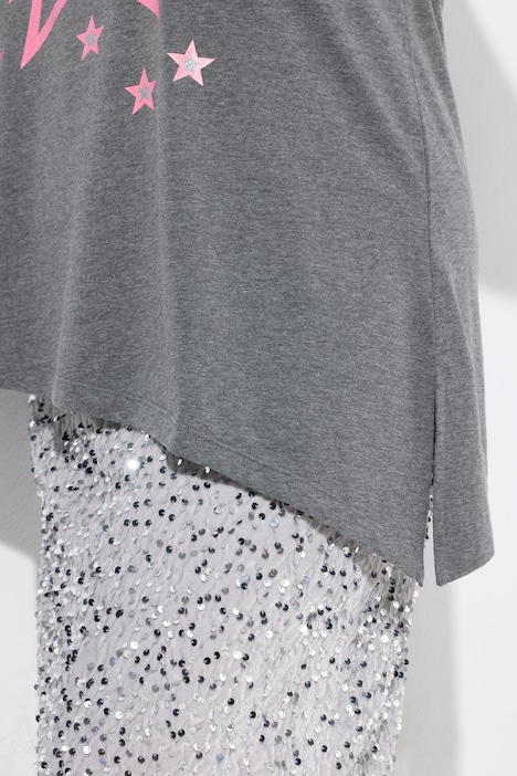 T-Shirt, A-Linie, Glitzer-Sterne, Zipfelsaum