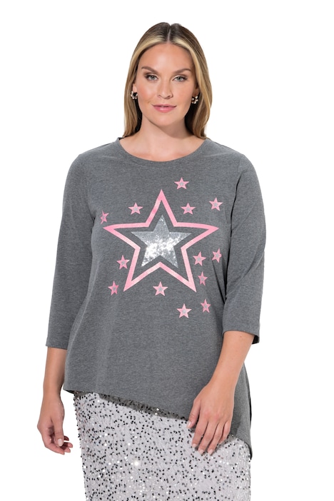 T-Shirt, A-Linie, Glitzer-Sterne, Zipfelsaum