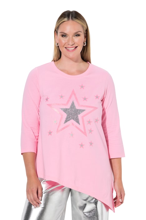 T-Shirt, A-Linie, Glitzer-Sterne, Zipfelsaum