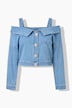 Jeansbluse, oversized, schulterfrei, Langarm