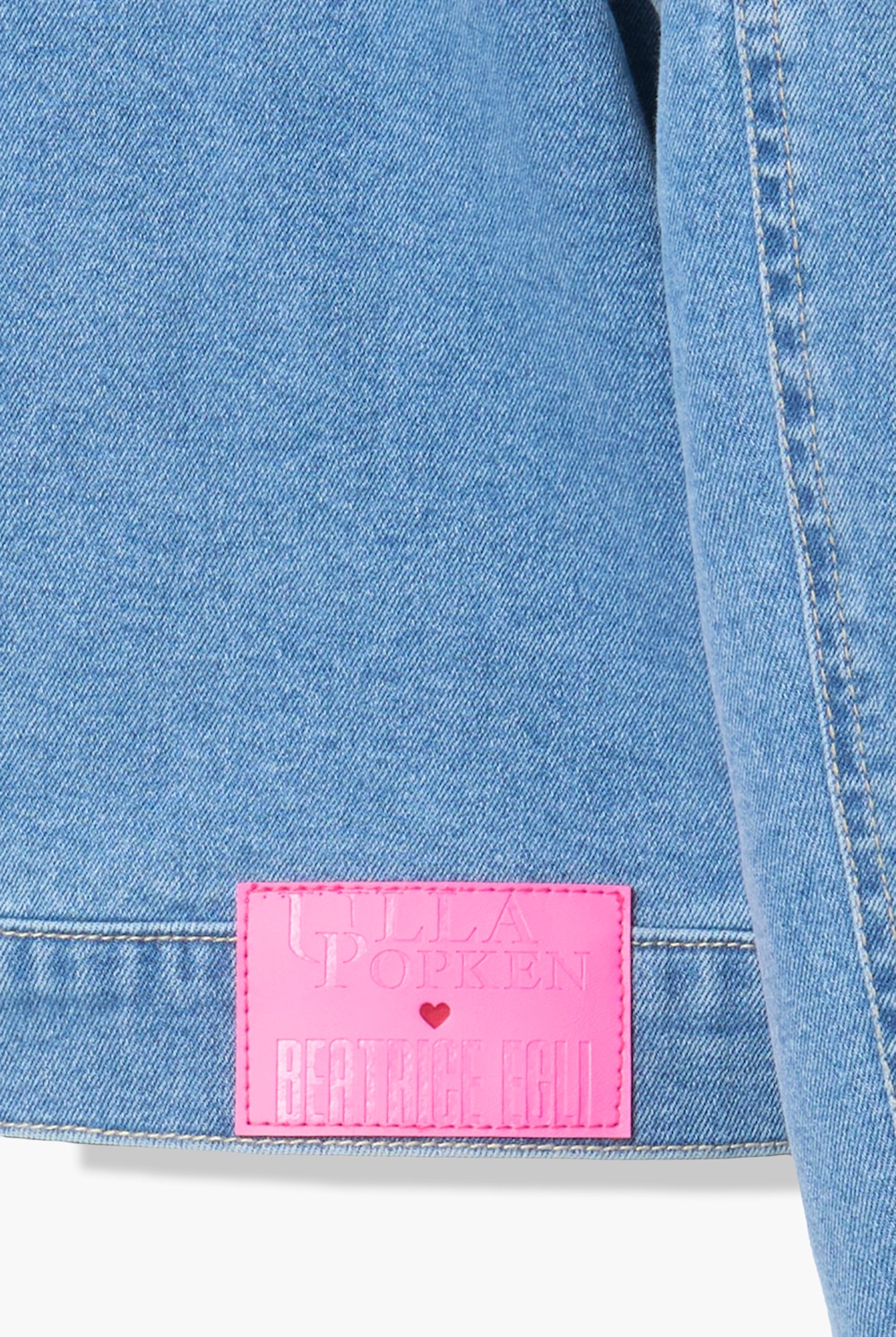 Denimbluse, oversized, skulderfri, lange ermer