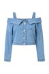 Jeansbluse, oversized, schulterfrei, Langarm