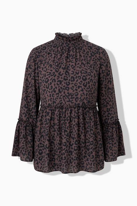 Bluse, A-Linie, Leo, Schößchen, Langarm