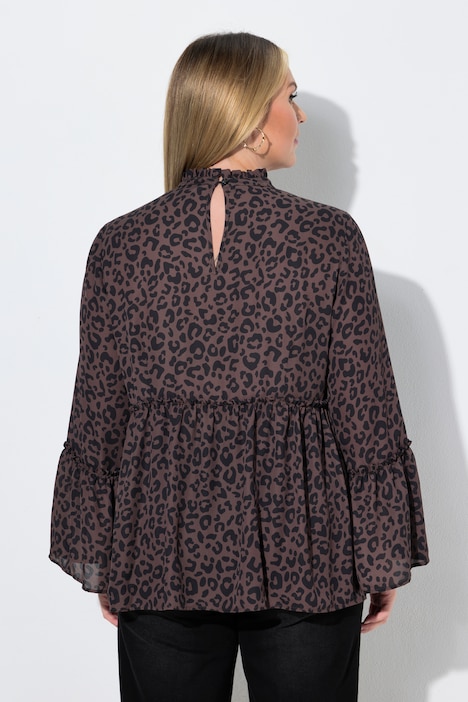 Bluse, A-Linie, Leo, Schößchen, Langarm