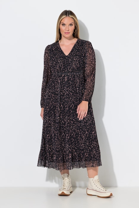 Maxi-Meshkleid, A-Linie, V-Ausschnitt, Saumvolant