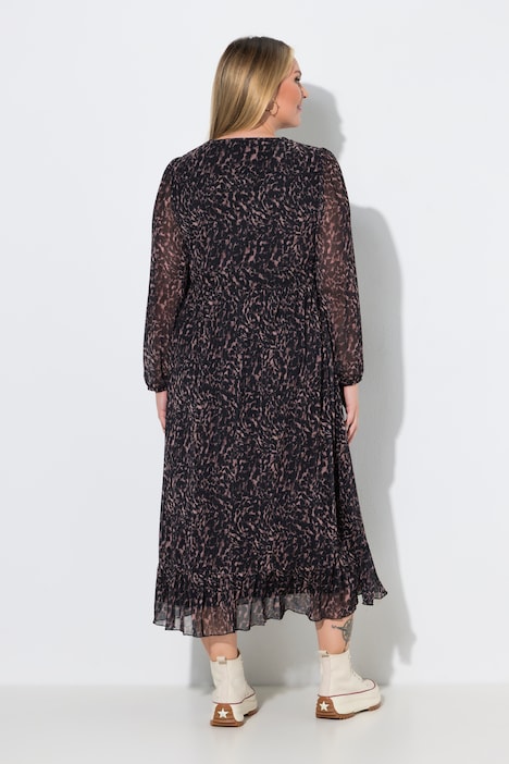 Maxi-Meshkleid, A-Linie, V-Ausschnitt, Saumvolant