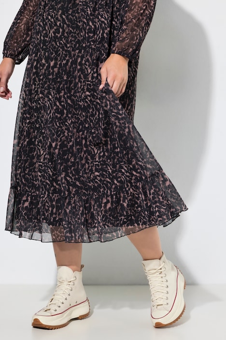 Maxi-Meshkleid, A-Linie, V-Ausschnitt, Saumvolant