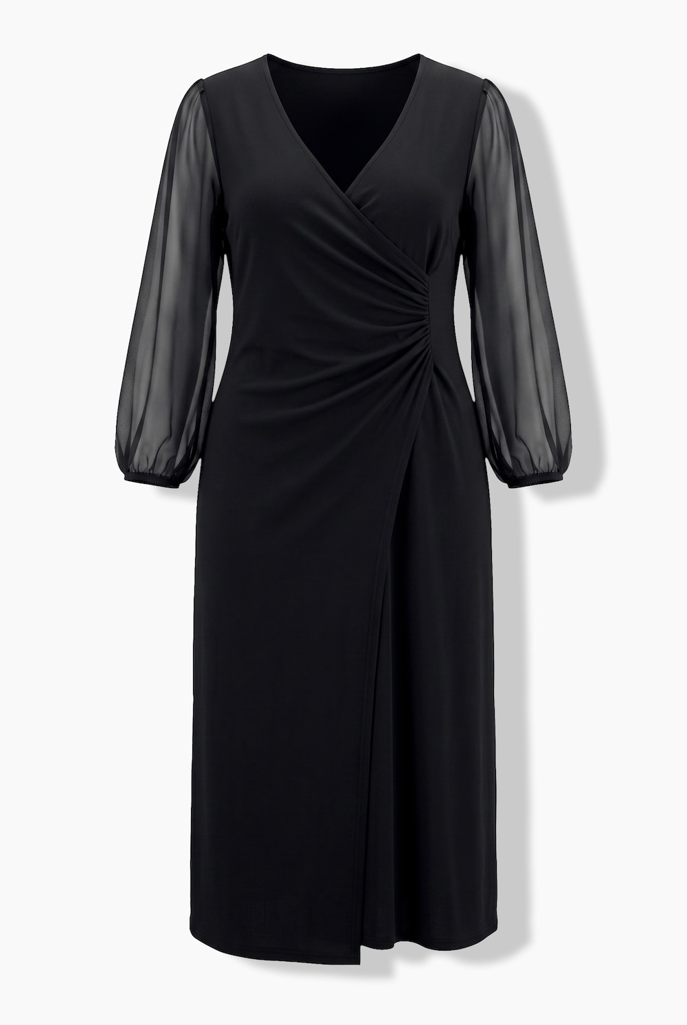 Maxi-Jerseykleid, Slim Shape, Wickeloptik, Chiffon-Langarm