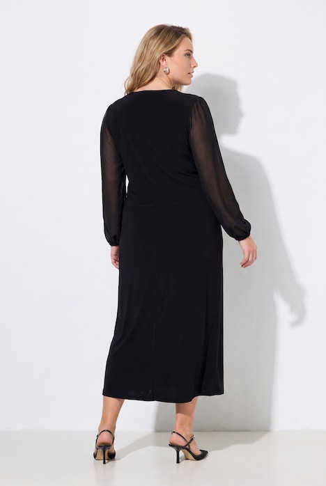Maxi-Jerseykleid, Slim Shape, Wickeloptik, Chiffon-Langarm