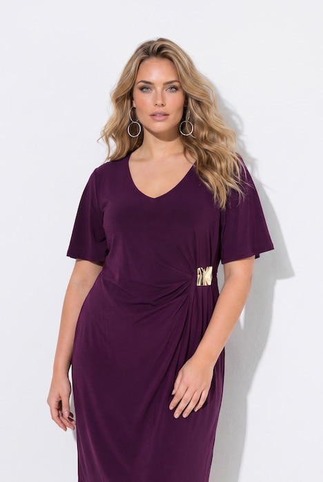 Jerseykleid, Slim Shape, Drapierung mit Metallicspange