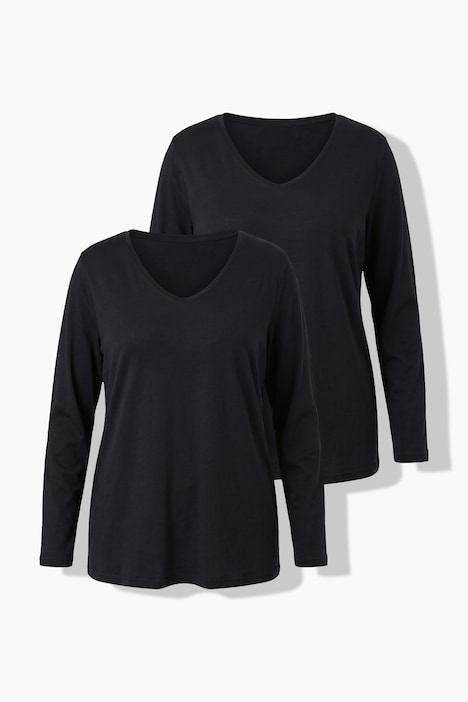 Longsleeve, T-shirts, set van 2, V-hals, lange mouwen