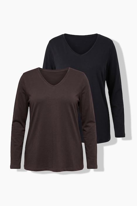 Longsleeve, T-shirts, set van 2, V-hals, lange mouwen
