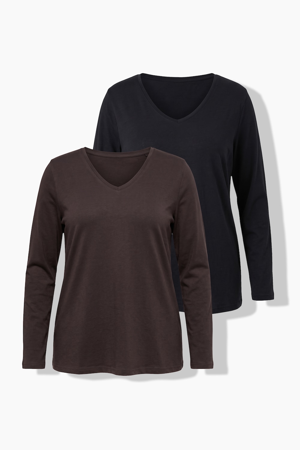 Langærmet, T-shirts, 2-pak, V-udskæring, langærmet