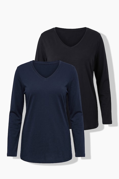 Longsleeve, T-shirts, set van 2, V-hals, lange mouwen