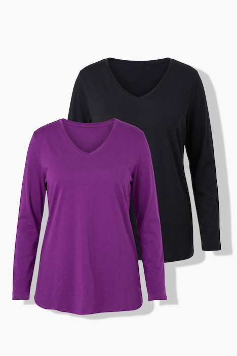 Longsleeve, T-shirts, set van 2, V-hals, lange mouwen