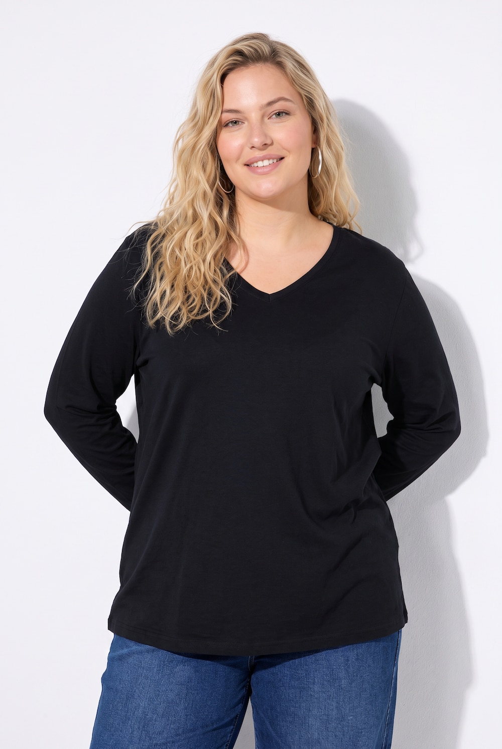 Longsleeve. T-Shirt, Regular, V-Ausschnitt, Langarm