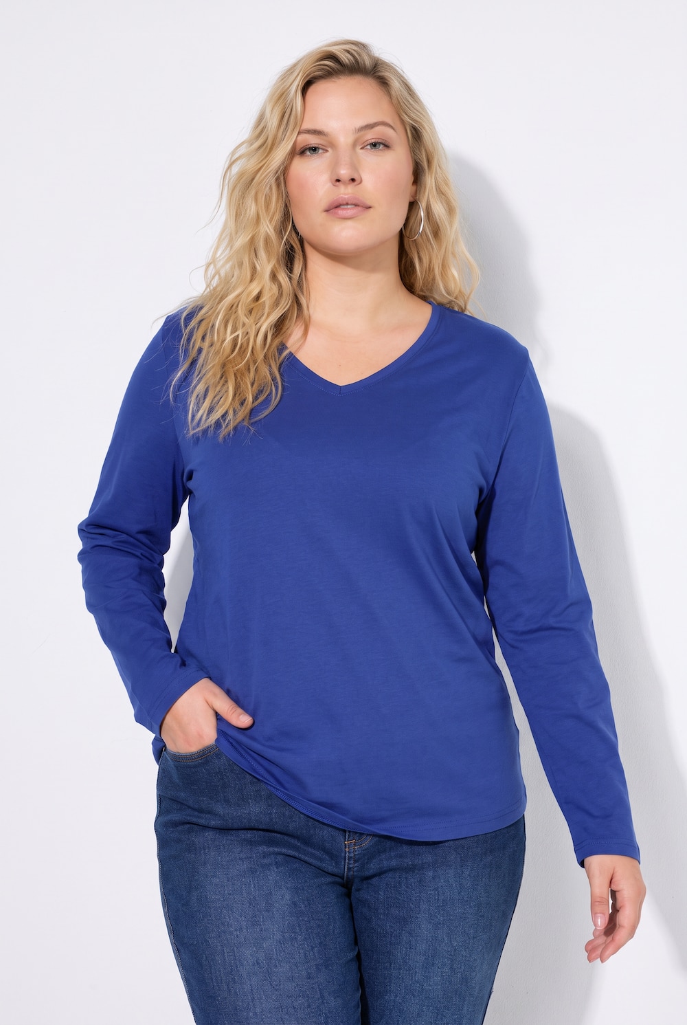 Longsleeve. T-Shirt, Regular, V-Ausschnitt, Langarm