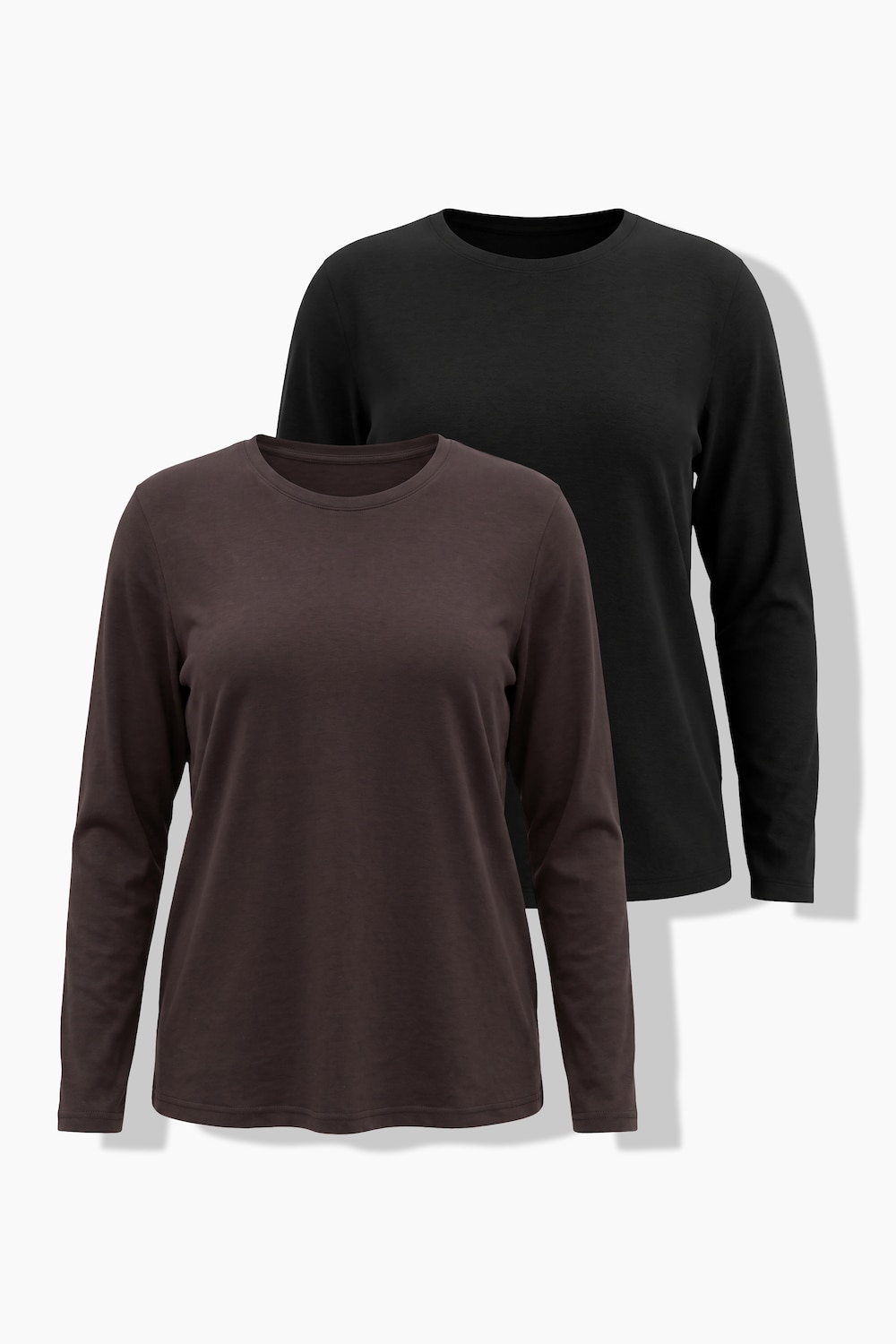 Langærmet, T-shirts, 2-pak, rund halsudskæring, langærmet