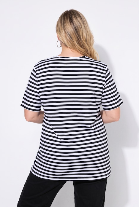 Classic Two Stripe Round Neck Short Sleeve Cotton Tee