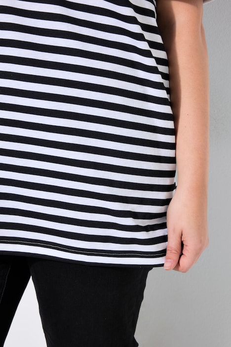 Classic Two Stripe Round Neck Short Sleeve Cotton Tee