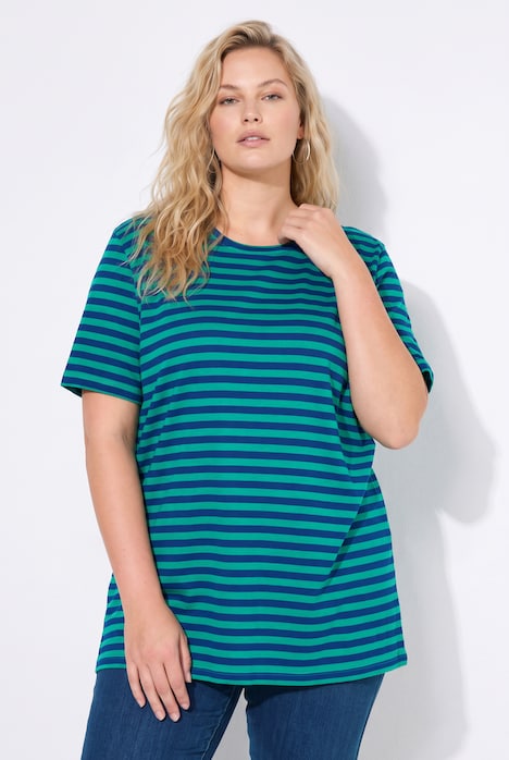 Classic Two Stripe Round Neck Short Sleeve Cotton Tee